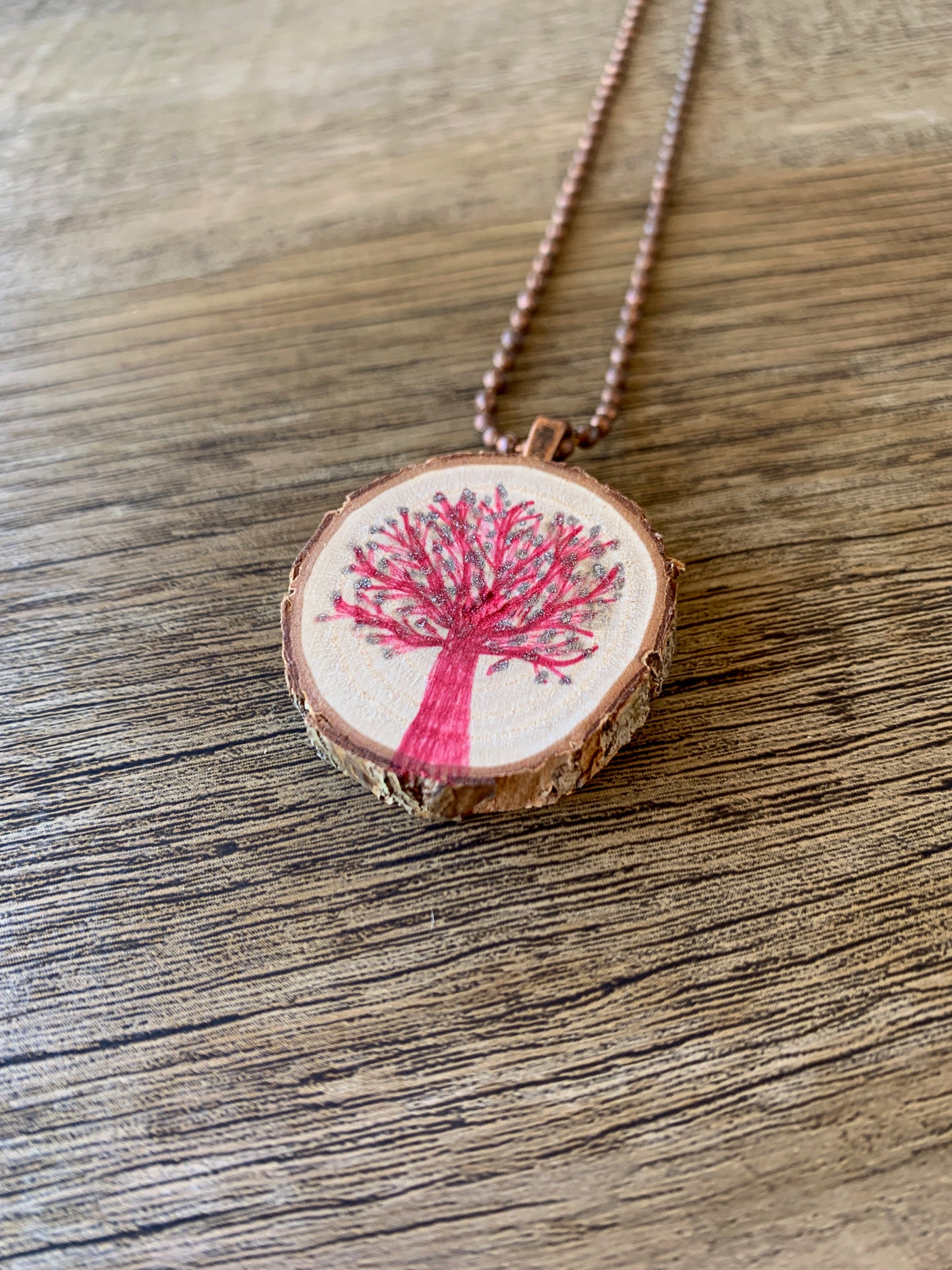 Enchanted Tree Pendant Pink and Silver
